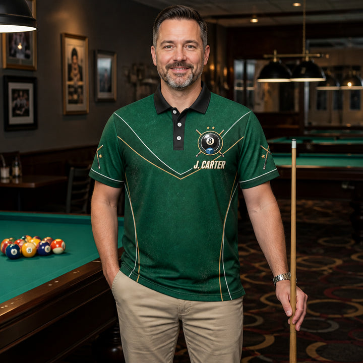 Custom Billiards Team AOP Polo – Player Name & Team Name - Lifestyle 2