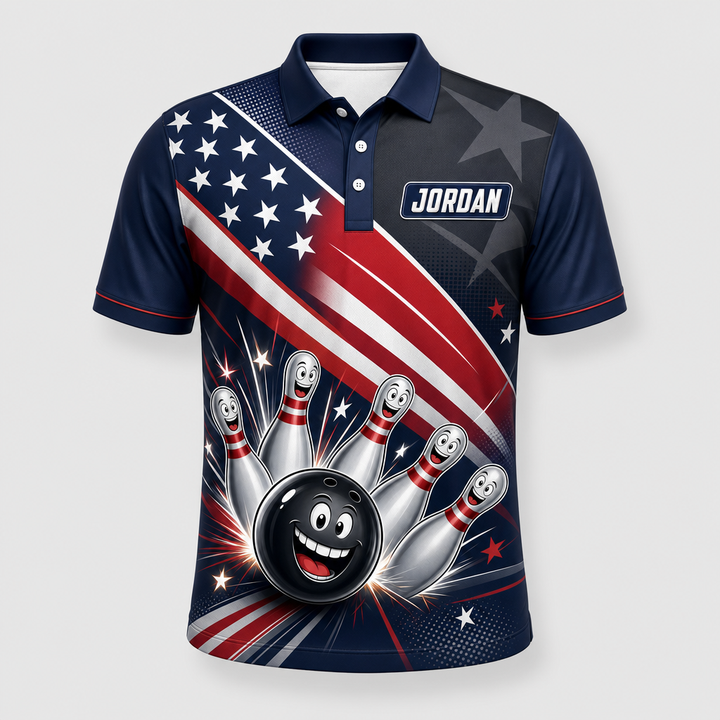 Patriotic Bowling Team AOP Polo – Custom Name & Team - Hero