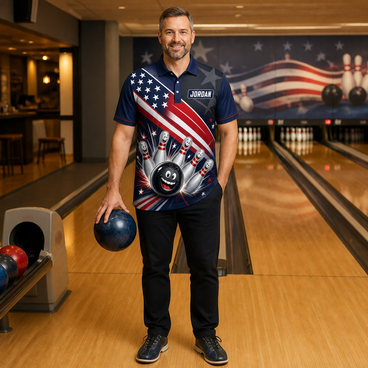 Patriotic Bowling Team AOP Polo – Custom Name & Team - Lifestyle 2
