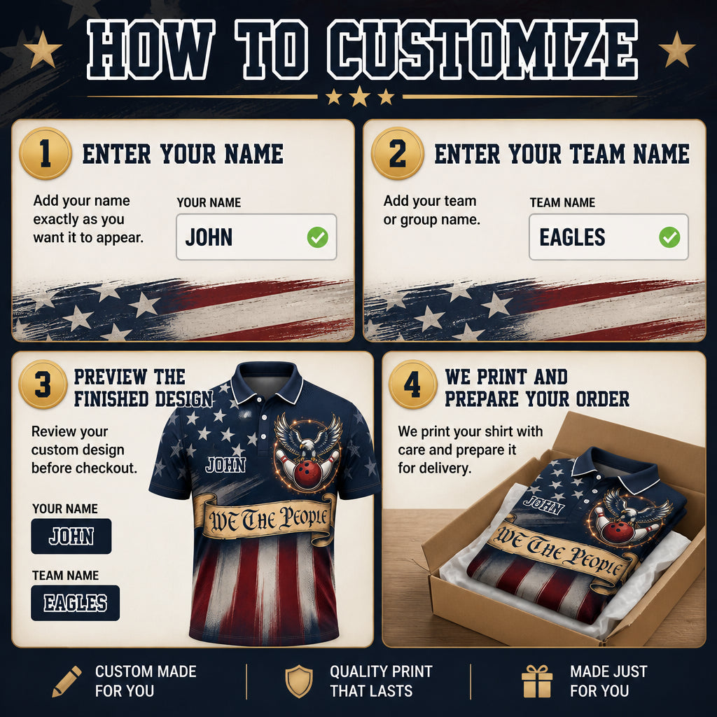 Patriotic Bowling Eagle – AOP Polo (Team + Player Name) - How to customize