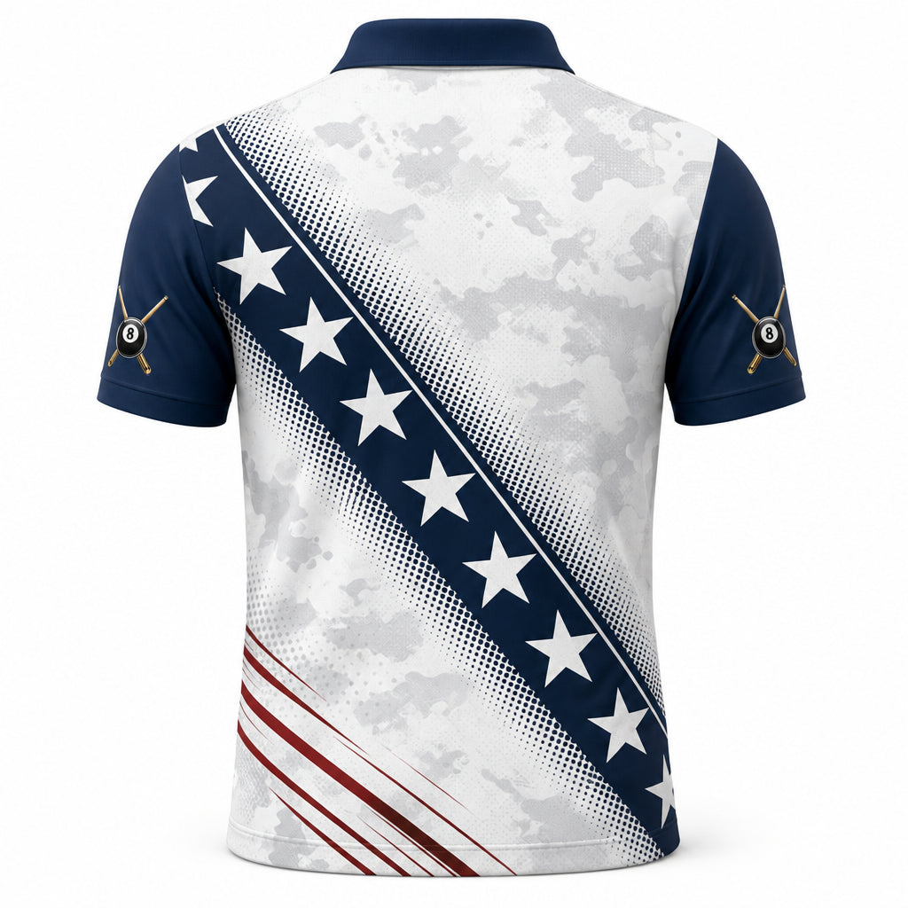 Patriotic Billiards Team AOP Polo – Custom Name & Team - Back view