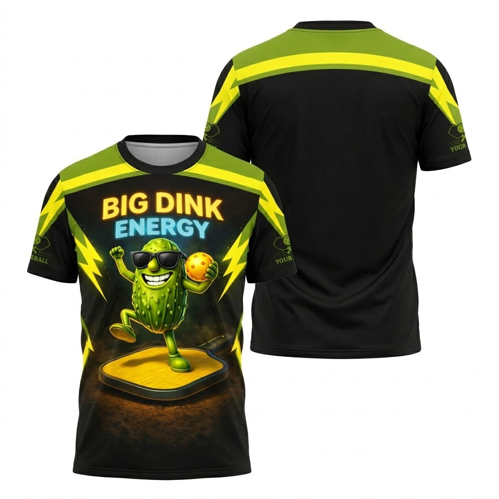 Big Dink Energy Pickleball Polo Shirt Funny Pickle Character Performance Sports Polo for Men Women Black