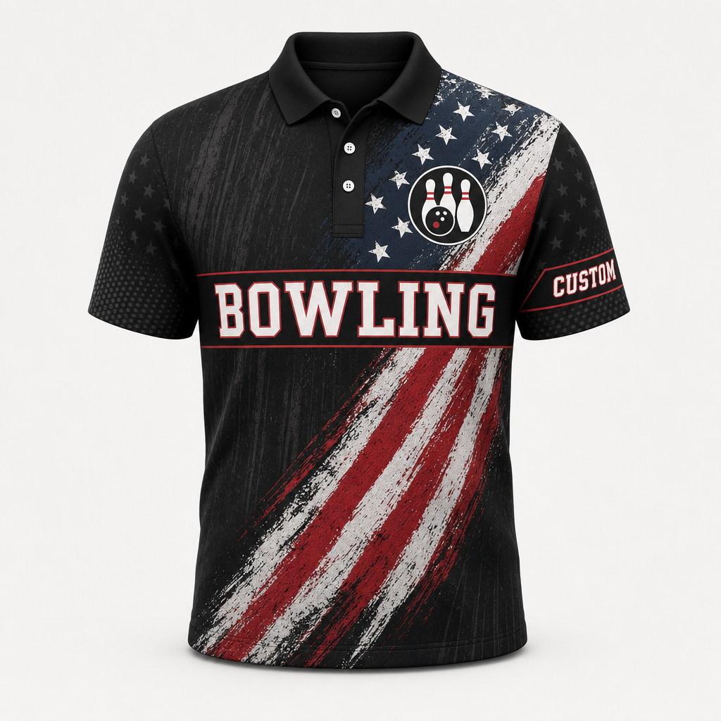 Custom Bowling Team USA Flag AOP Polo - Hero