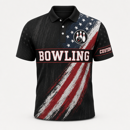 Custom Bowling Team USA Flag AOP Polo - Hero