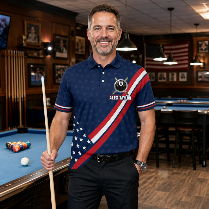 Custom USA Billiards Team Polo – Name & Team - Lifestyle 2
