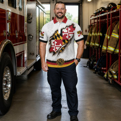 Maryland Flag Eagle Firefighter Polo - Lifestyle 2