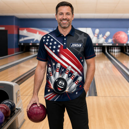 Patriotic Bowling Team AOP Polo – Custom Name & Team - Lifestyle 1