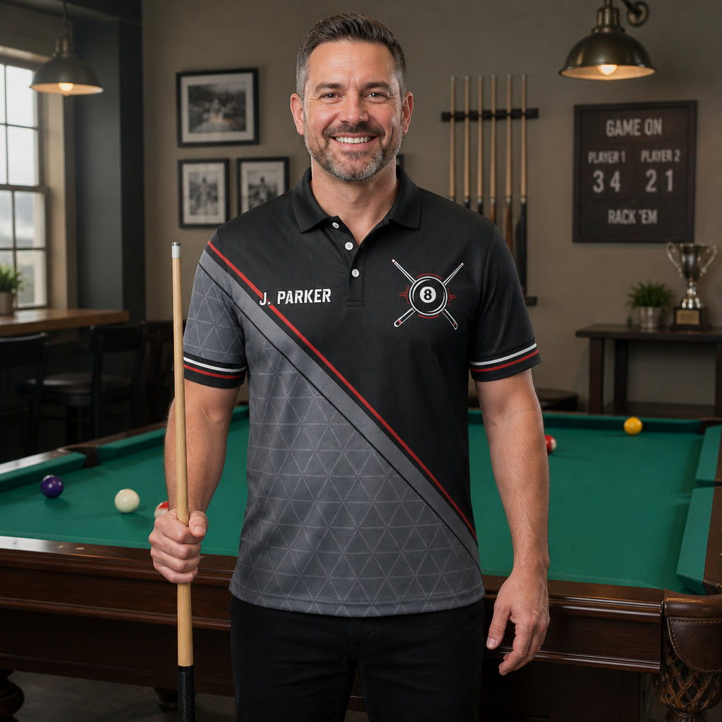 Custom Billiards Team Polo – Player Name + Team Name - Lifestyle 1