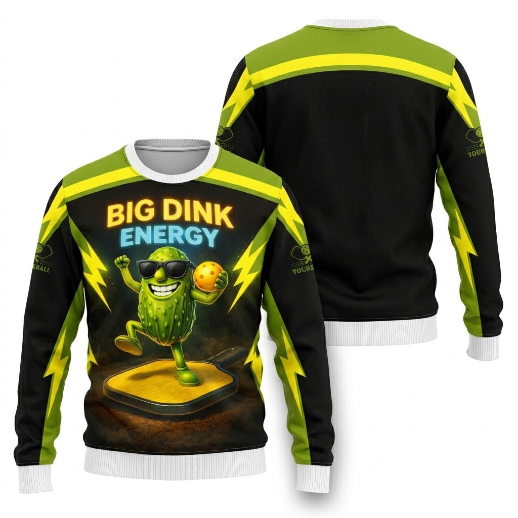 Big Dink Energy Pickleball Polo Shirt Funny Pickle Character Performance Sports Polo for Men Women Black