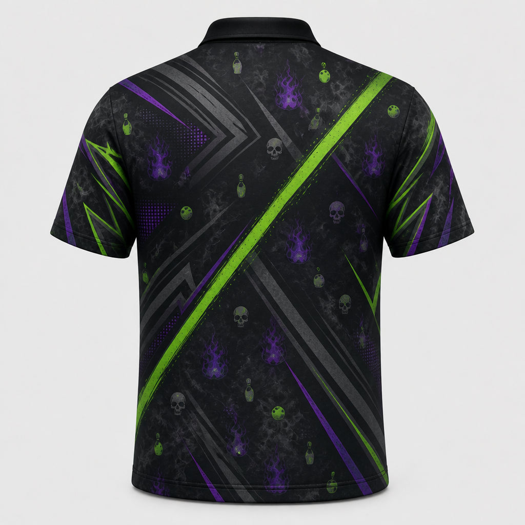 Neon Skull Strike – Custom Name & Team AOP Polo - Back view