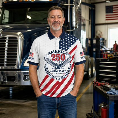 America 250 Anniversary Polo – Custom Name Sleeves - Lifestyle 2