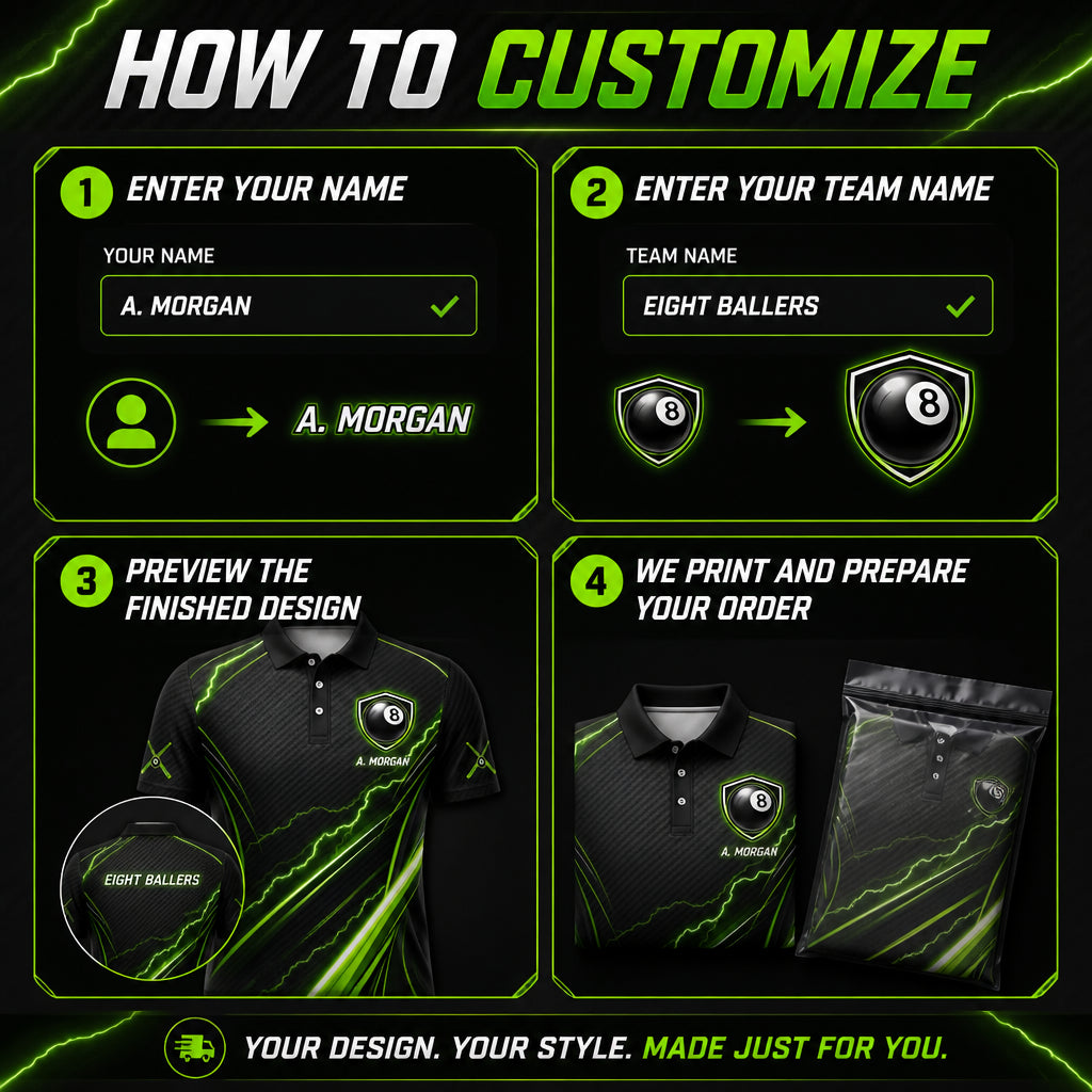 Custom Neon 8-Ball Team Polo – Team Name + Player Name - How to customize