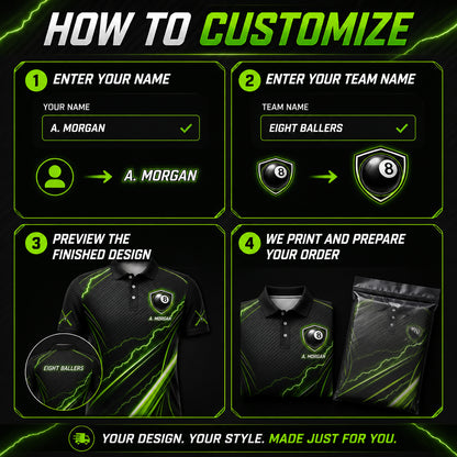 Custom Neon 8-Ball Team Polo – Team Name + Player Name - How to customize