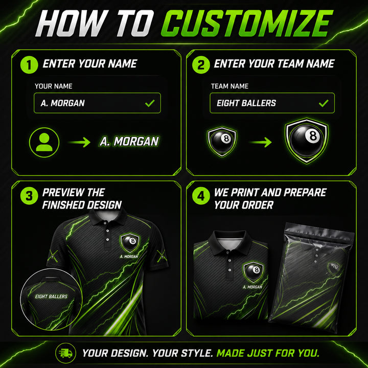 Custom Neon 8-Ball Team Polo – Team Name + Player Name - How to customize