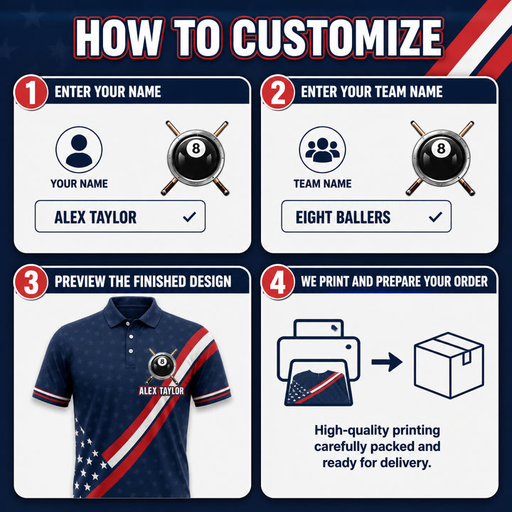 Custom USA Billiards Team Polo – Name & Team - How to customize