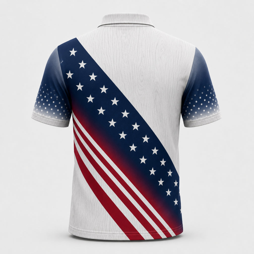 Custom Bowling Team Polo – Patriotic Varsity Crest - Back view