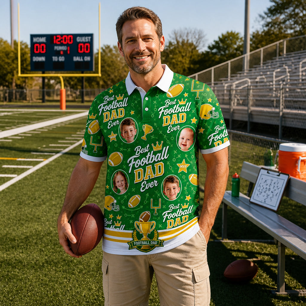 Best Football Dad Ever Custom Photo Polo - Lifestyle 1