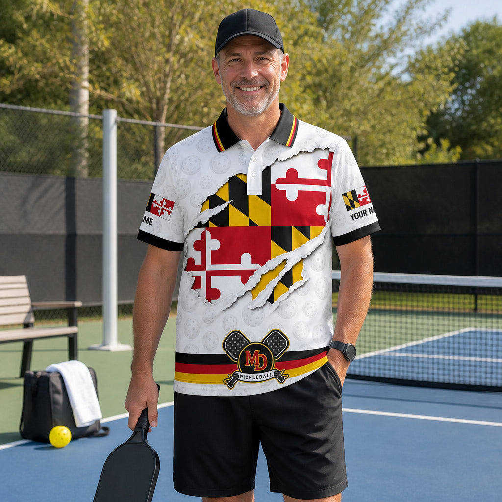 Maryland Flag Eagle Pickleball Polo - Lifestyle 1