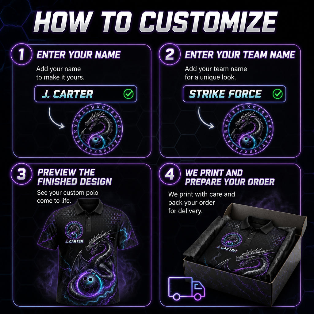 Dragon Bowling Team AOP Polo — Custom Team & Name - How to customize