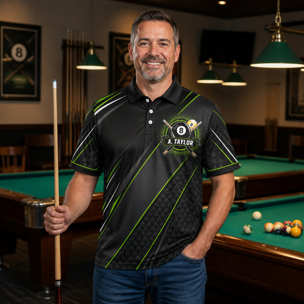 Custom Billiards Team AOP Polo — Name & Team - Lifestyle 1