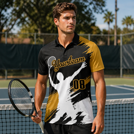 Custom Tennis Polo Black Gold
