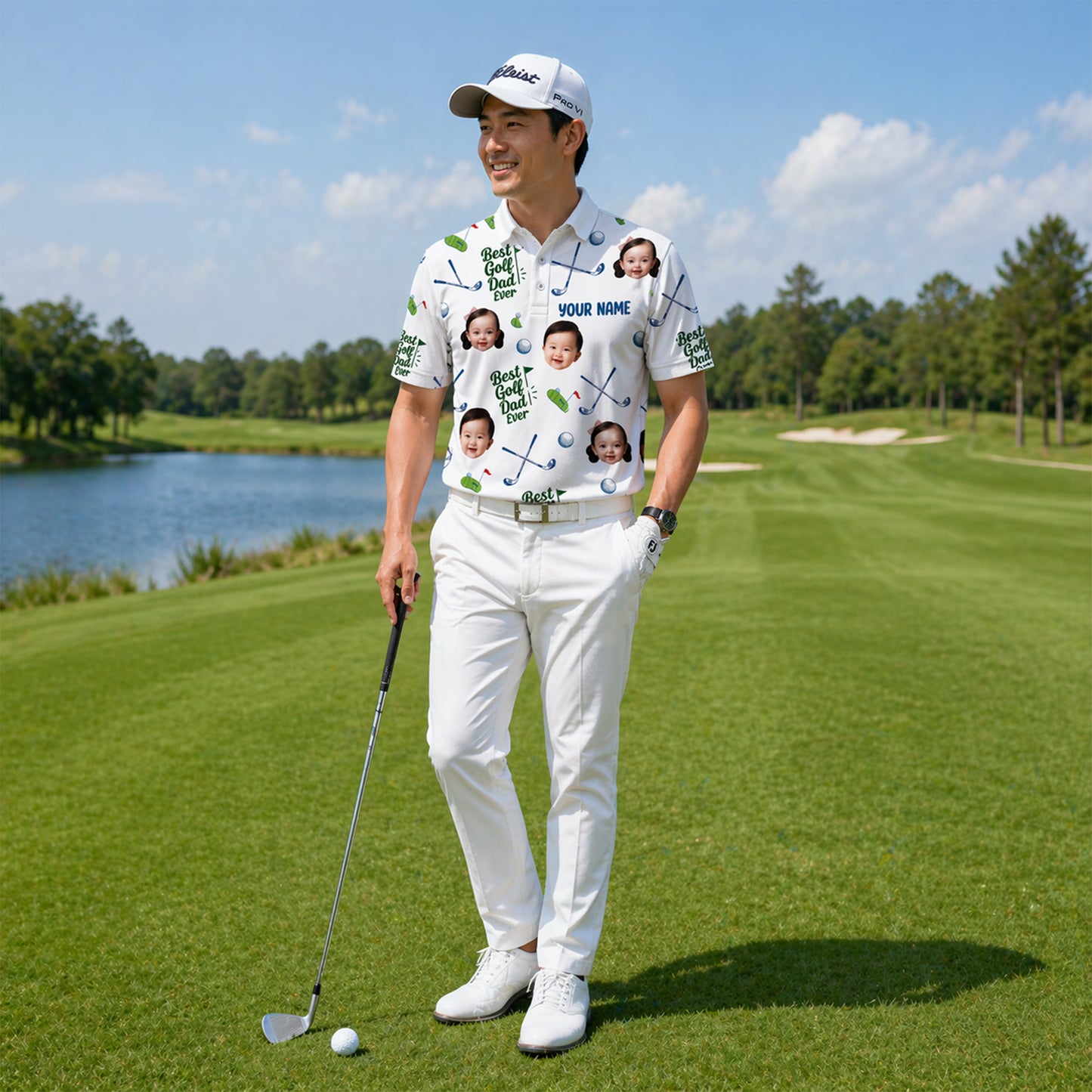 Custom Face Best Golf Dad Ever Polo