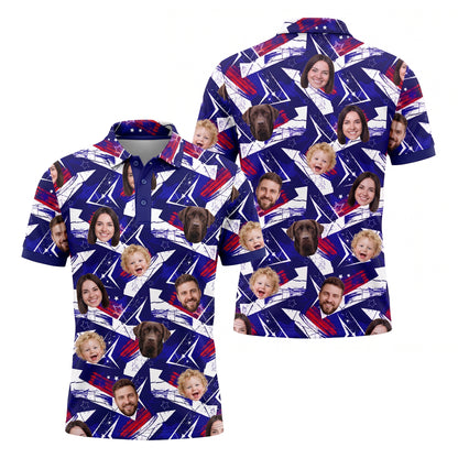 Custom Face Polo Shirt Blue Star Pattern