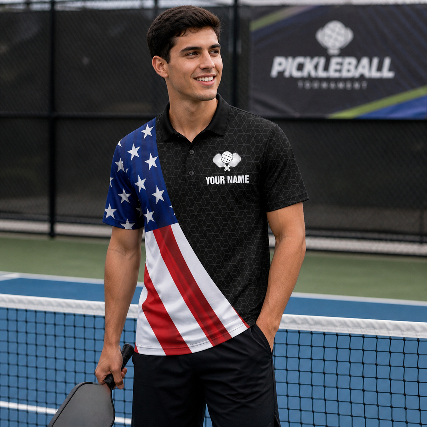 Custom USA Flag Pickleball Polo Shirt