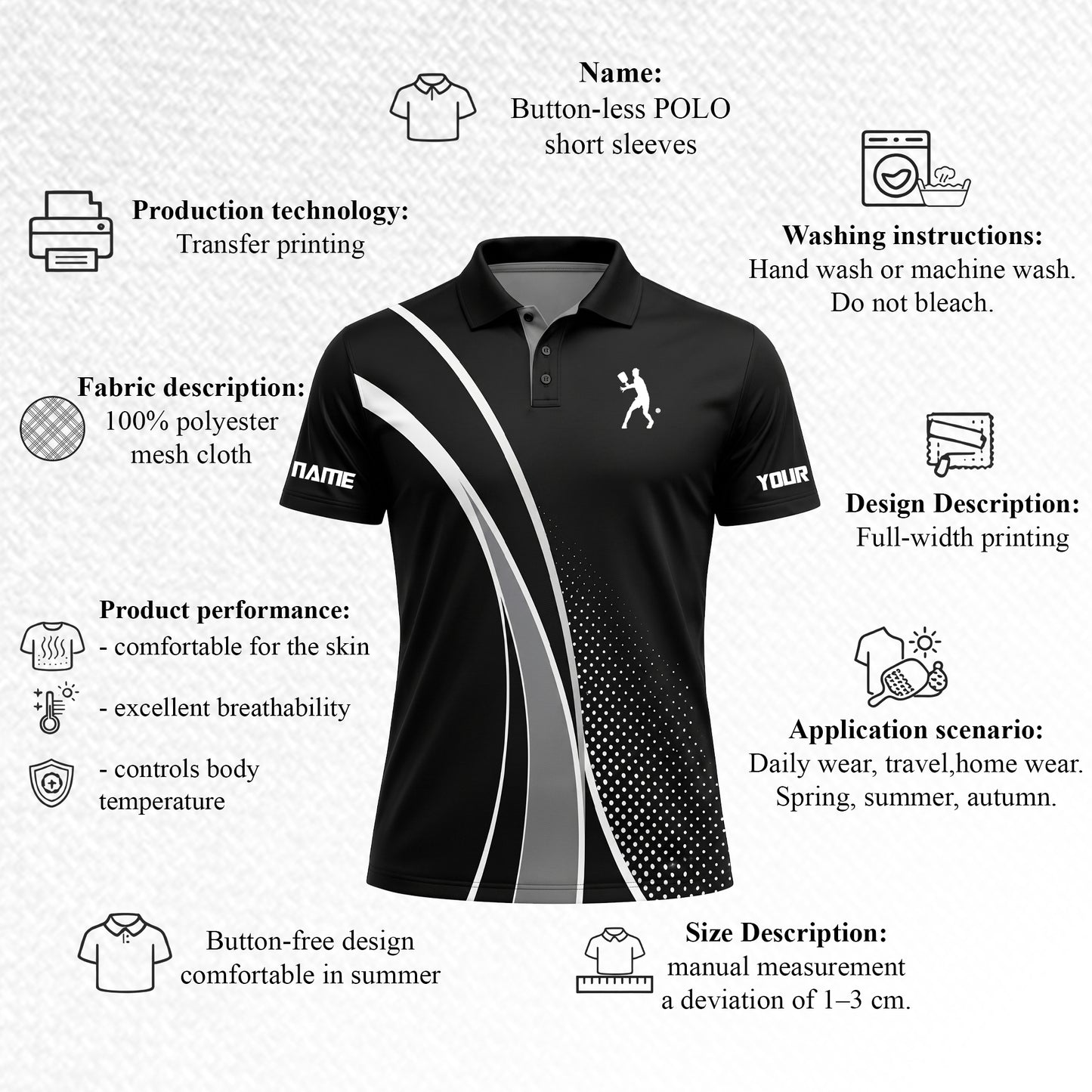 Custom Black Pickleball Polo Shirt