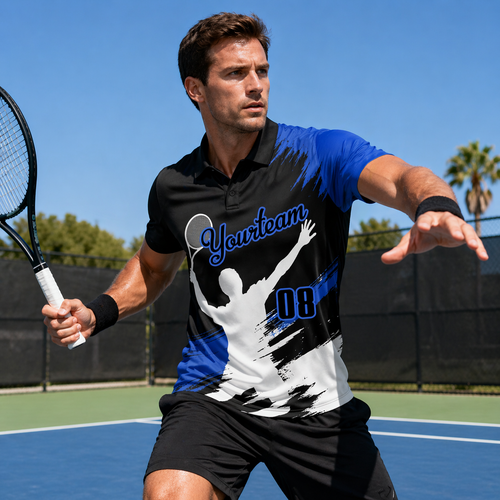 Custom Blue Tennis Polo Shirt Personalized Name Number