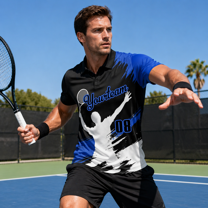 Custom Blue Tennis Polo Shirt Personalized Name Number
