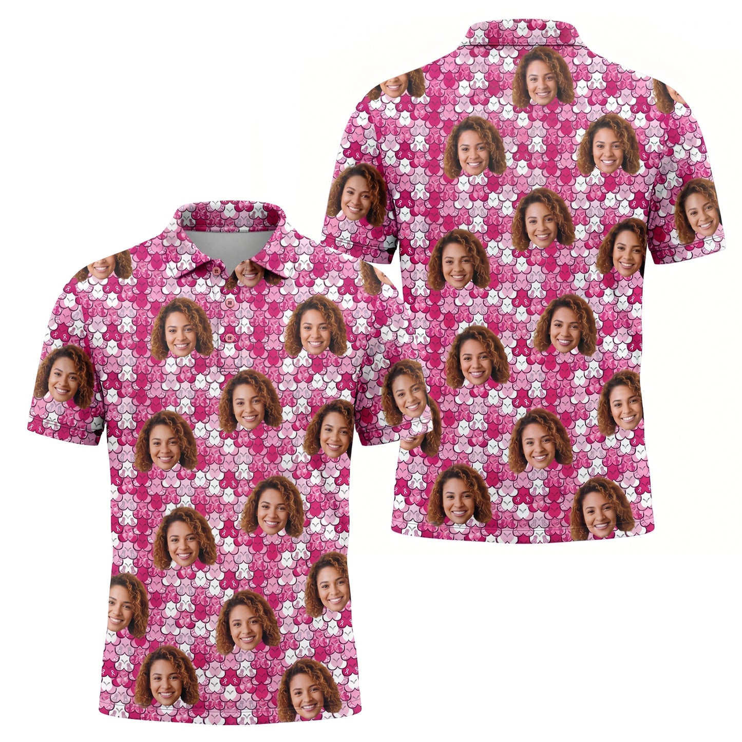 Custom Face Pink Ribbon Breast Cancer Awareness Polo
