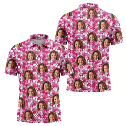 Custom Face Pink Ribbon Breast Cancer Awareness Polo