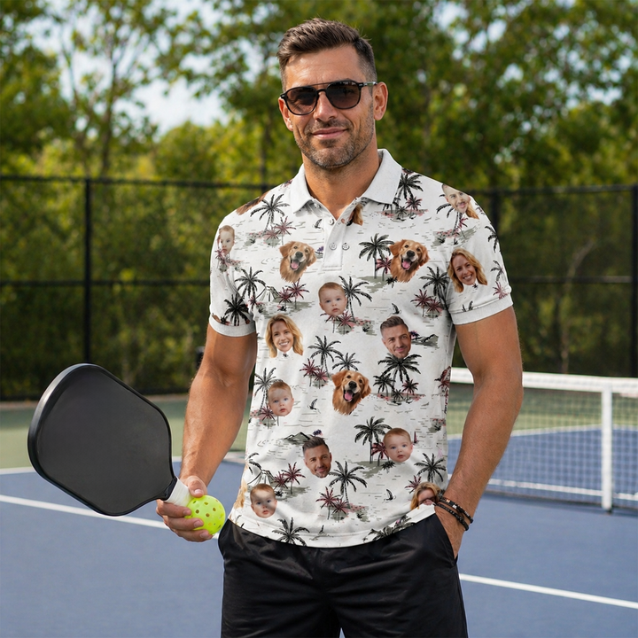 Custom Face Tropical Polo Pickleball Shirt