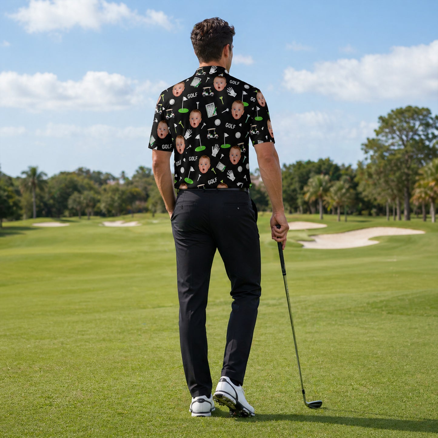 Custom Face Print Funny Golf Men's Personalized Polo