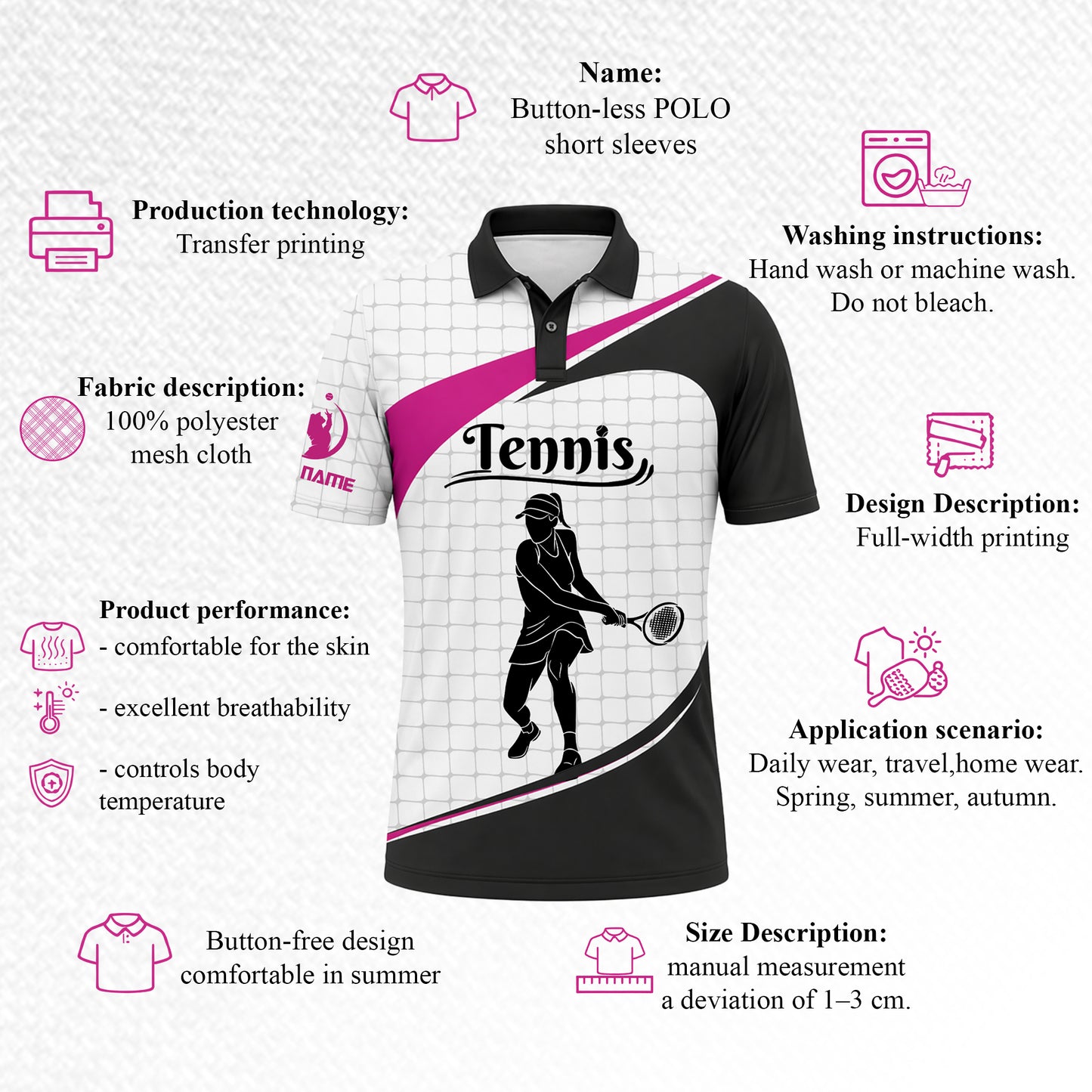 Women Tennis Polo Shirt Custom Name Performance