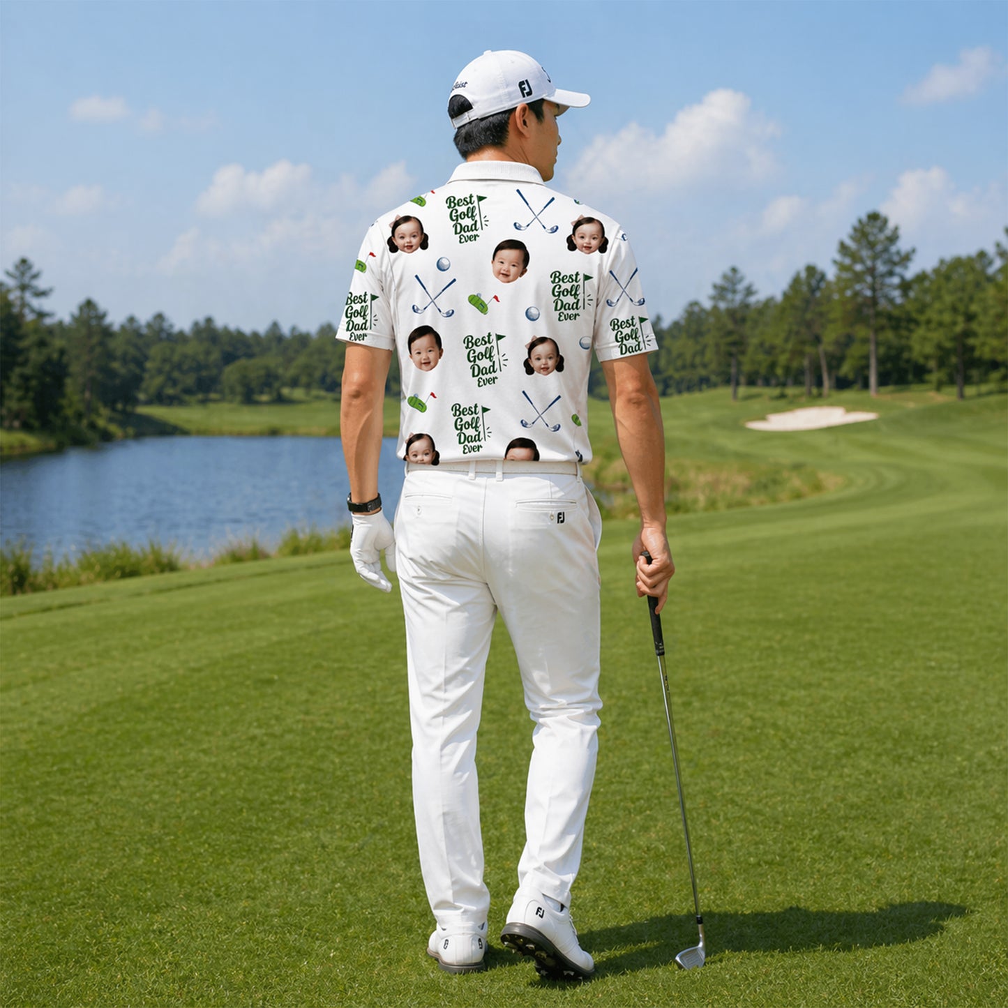 Custom Face Best Golf Dad Ever Polo