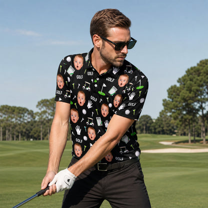 Custom Face Print Funny Golf Men's Personalized Polo