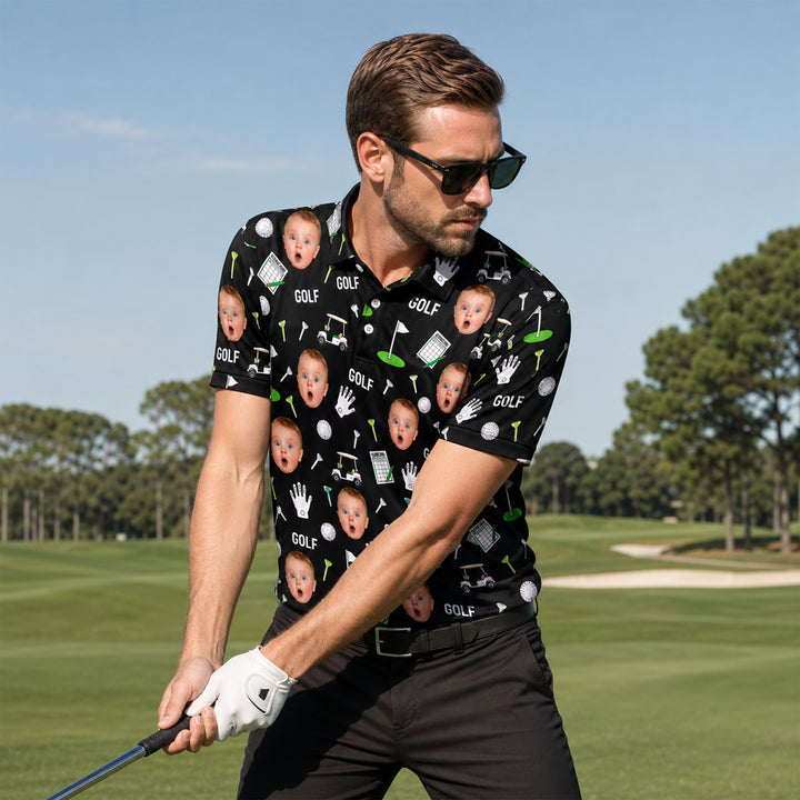 Custom Face Print Funny Golf Men's Personalized Polo