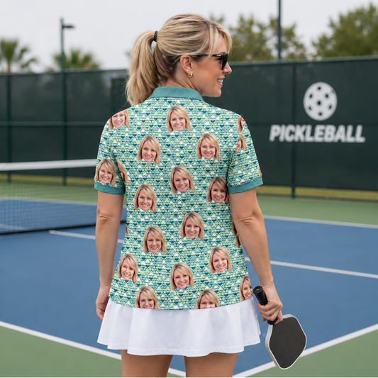 Men's Custom Face Photo Print Polo Shirt Teal Scale