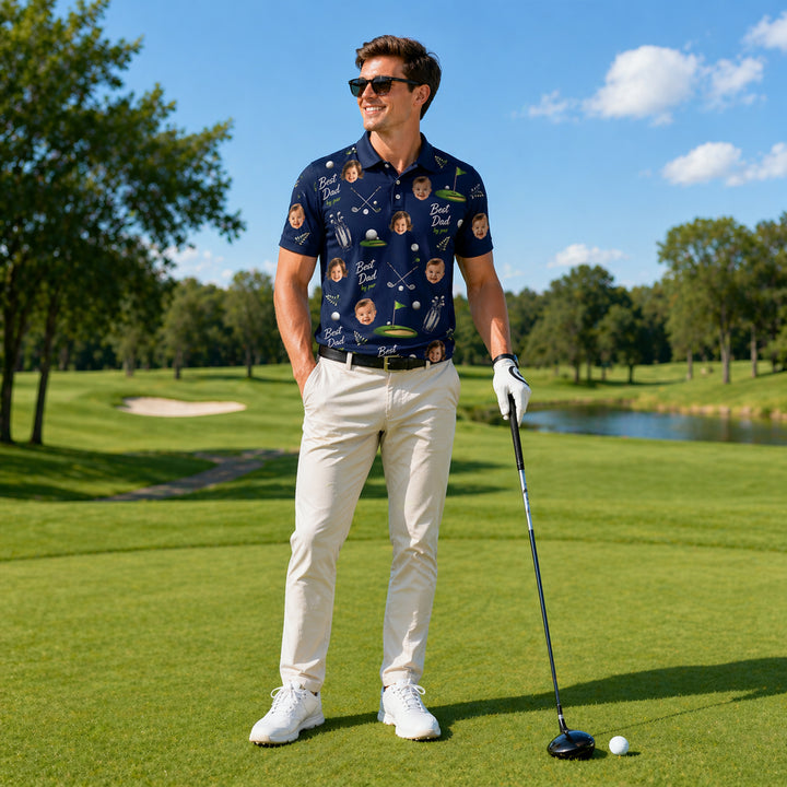 Custom Face Best Dad Golf Polo Shirt