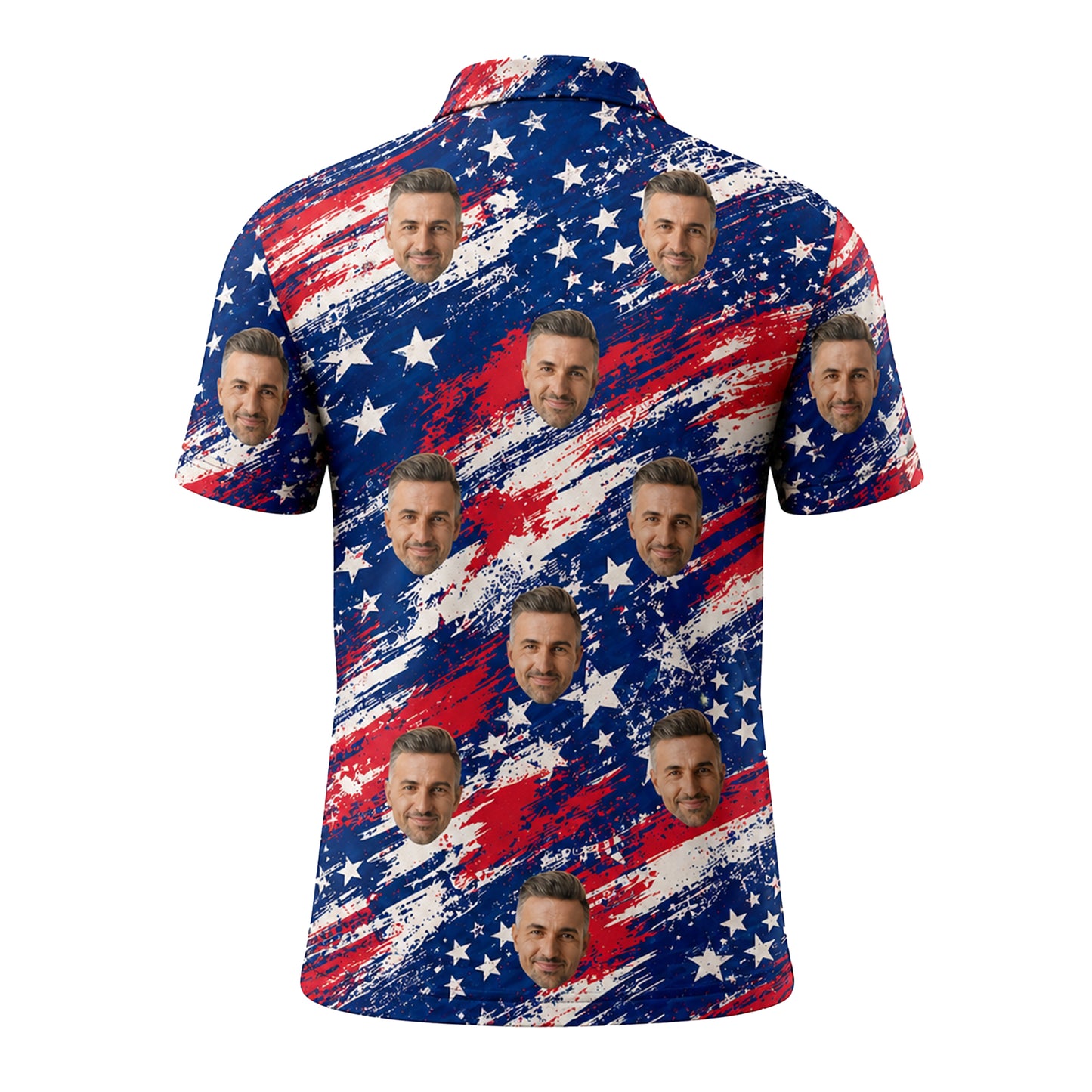 Custom Face Polo Shirt American Flag Pattern