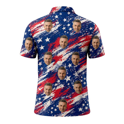 Custom Face Polo Shirt American Flag Pattern