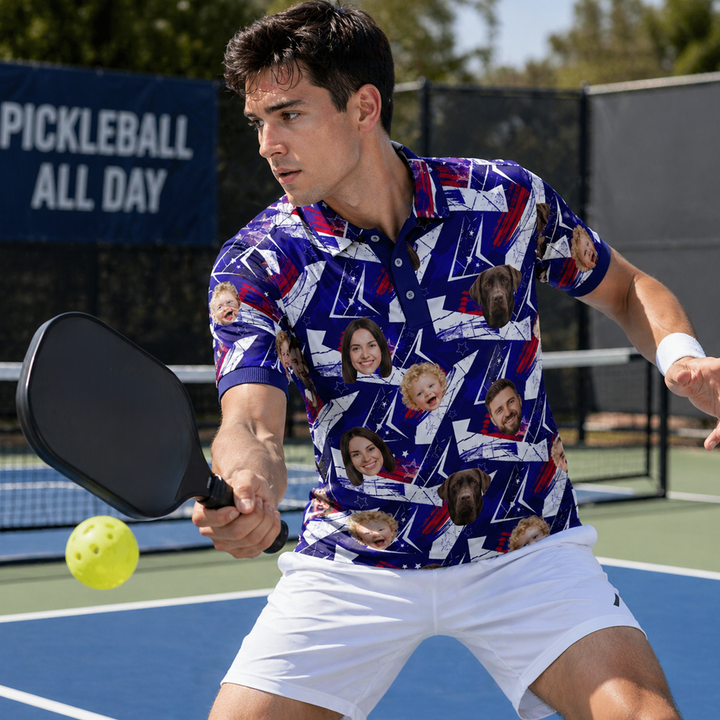 Custom Face Polo Shirt Blue Star Pattern