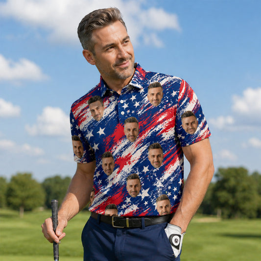 Custom Face Polo Shirt American Flag Pattern