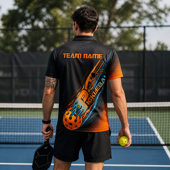 Custom Pickleball Team Polo Shirt Fire Design