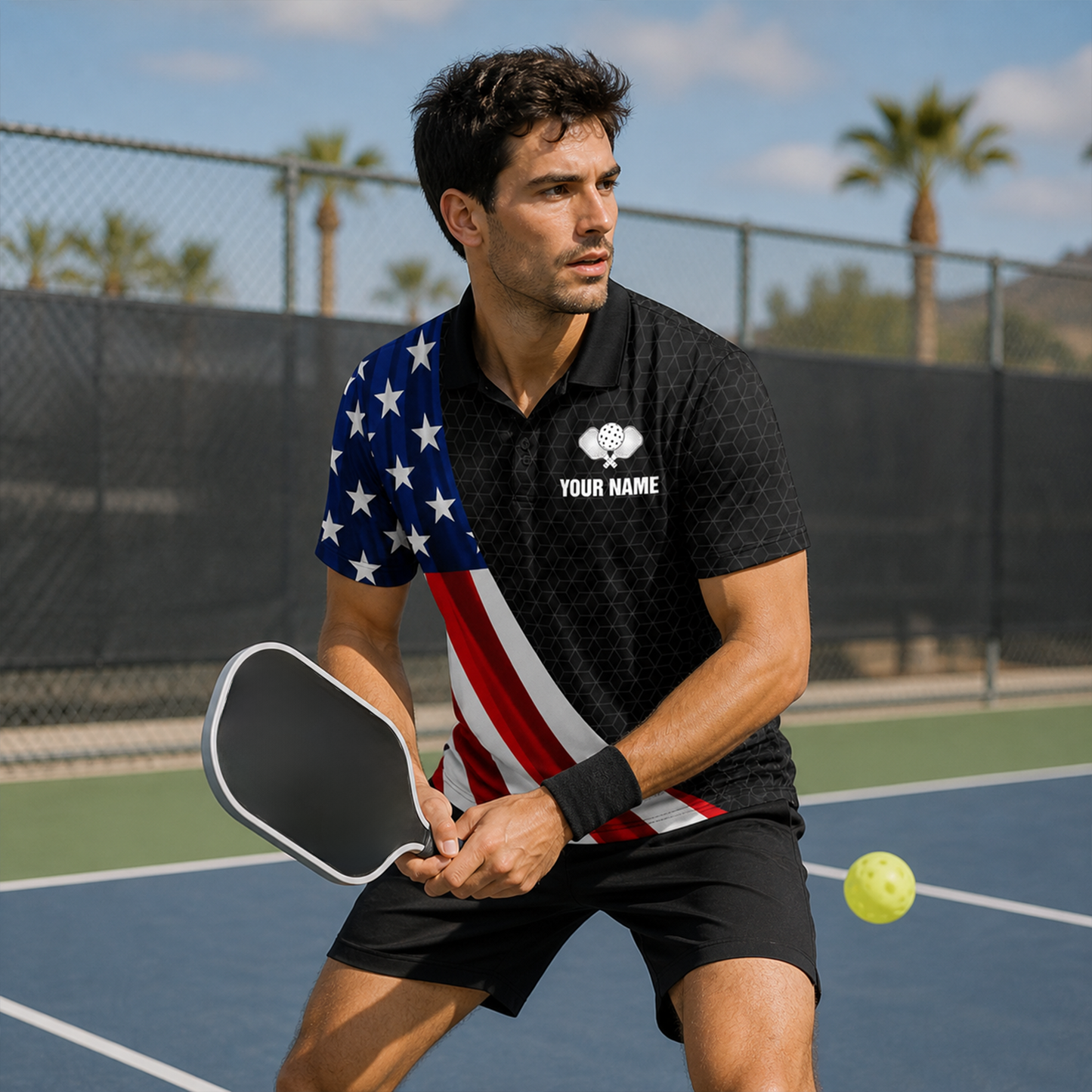 Custom USA Flag Pickleball Polo Shirt