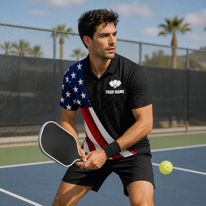 Custom USA Flag Pickleball Polo Shirt