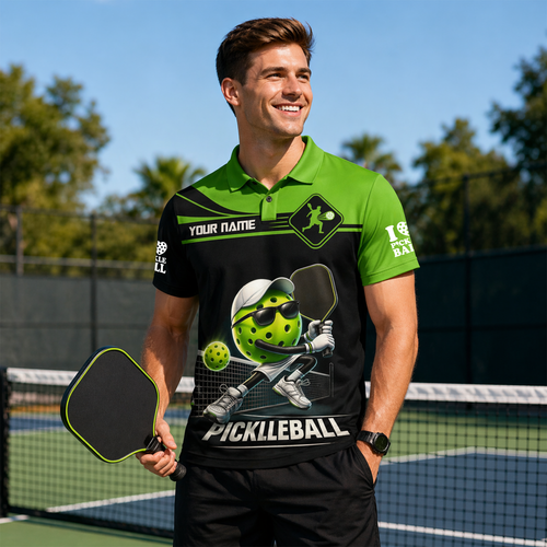 Custom Funny Pickleball Polo Shirt Black Green