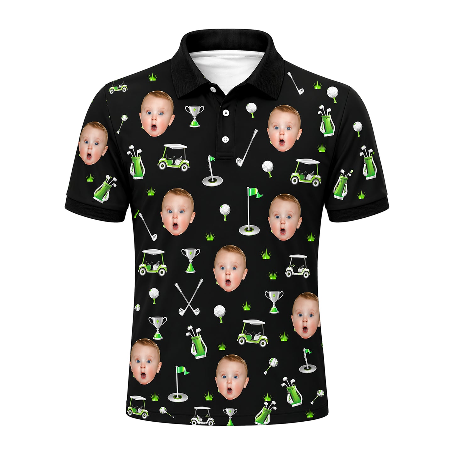 Custom Face Golf Pattern Men's Polo Black